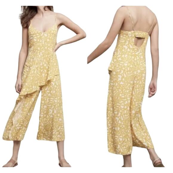 Anthropologie Maeve Brittany Asymmetrical Jumpsuit in Sunshine Yellow Size 8 - Picture 3 of 8